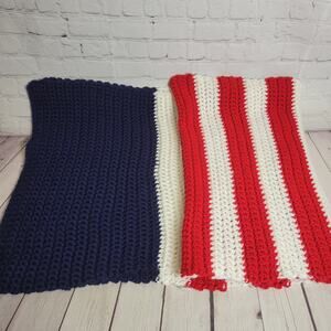 Handmade USA Crocheted Sofa Throw Shawl Wrap Lap Red/White/Blue American Flag